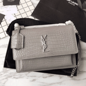 YSL Yves Small Crocodile Handbag - Gray 56536 | Sandra Bags