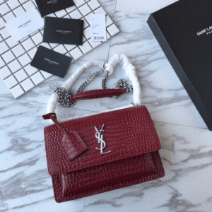 YSL Yves Small Crocodile Handbag - Maroon 46033 | Sandra Bags