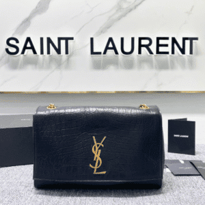 YSL Yves Saint Laurent Crocodile Chain Handbag - Black 39174 | Sandra Bags