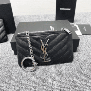 YSL Caviar Zipper Coin Purse - Black 53297 | Sandra Bags