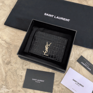 YSL Crocodile Pattern Quilted Card Holder - Black 14085 | Sandra Bags