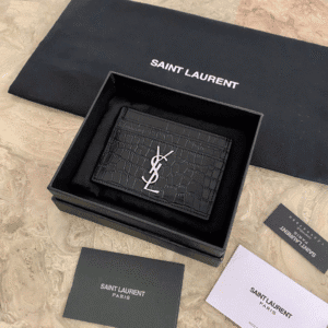 YSL Crocodile Pattern Quilted Card Holder - Black 43726 | Sandra Bags