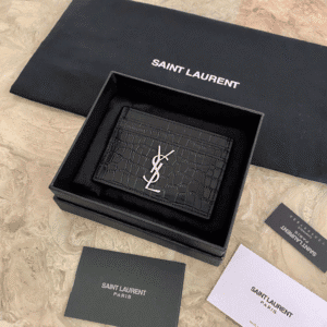 YSL Crocodile Pattern Quilted Card Holder - Black 76373 | Sandra Bags