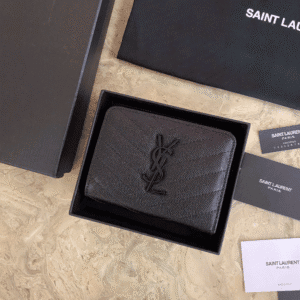 YSL Caviar Zipper Large Capacity Short Wallet - Black (Black) 42765 | Sandra Bags