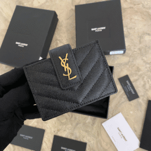 YSL Caviar Card Holder - Black (Golden) 49117 | Sandra Bags