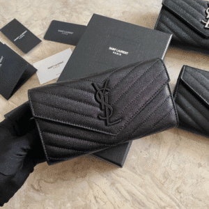 YSL Caviar Wallet Practical One zipper Compartment Bag - Black (Black) 16570 | Sandra Bags
