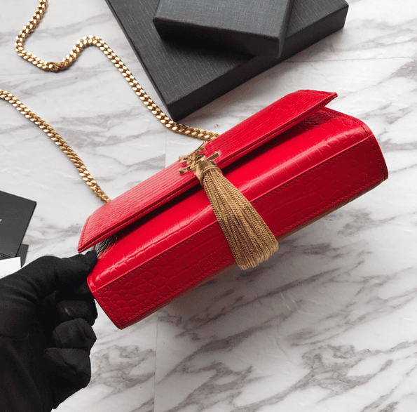 YSL Yves Saint Laurent Mini Crocodile Pattern Tassel Bag – Red 26904 | Sandra Bags - Image 5