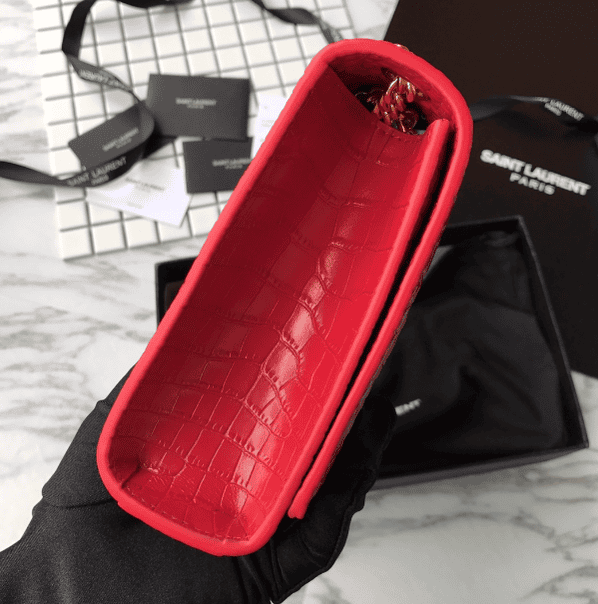 YSL Yves Saint Laurent Small Crocodile Pattern Tassel Bag - Red 95875 | Sandra Bags - Image 5