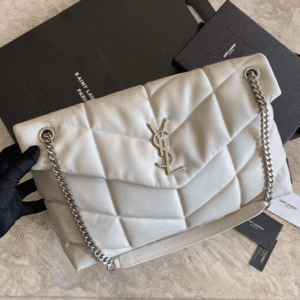 YSL Bi-Fold Back Shoulder Quilted Lambskin Large Bag – White (Silver) 68428 | Sandra Bags