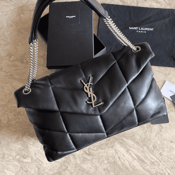 YSL Bi-Fold Back Shoulder Quilted Lambskin Large Bag – Black (Silver) 87402 | Sandra Bags