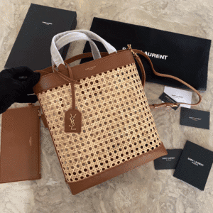 YSL Toy shopping Woven Leather Bamboo Basket Shopping Bag - Brown 16916 | Sandra Bags