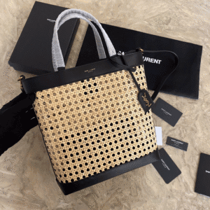 YSL Toy shopping Woven Leather Bamboo Basket Shopping Bag - Black 62869 | Sandra Bags