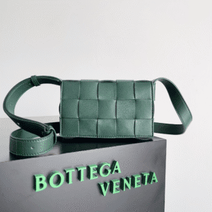 Bottega Veneta Sheepskin Grid Cassette Mini Handbag - Dark Green 27817 | Sandra Bags