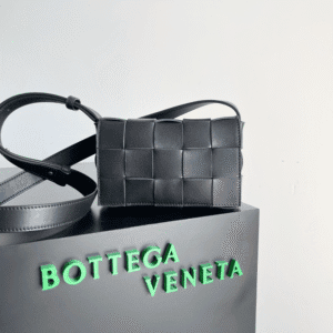 Bottega Veneta Sheepskin Grid Cassette Mini Handbag - Black 70641 | Sandra Bags