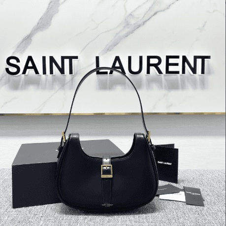 YSL Cowhide Texture Armpit Bag - Black 42418 | Sandra Bags