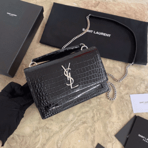 YSL Hot Small Crocodile Pattern Shoulder Bag - Black 77677 | Sandra Bags