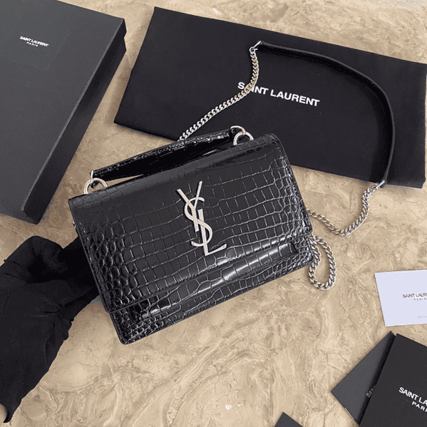YSL Hot Small Crocodile Pattern Shoulder Bag - Black 77677 | Sandra Bags