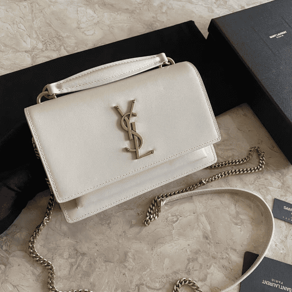 YSL Hot Toothpick Pattern Small Handbag - White 12632 | Sandra Bags