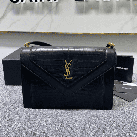 YSL Saint Laurent's Crocodile Pattern Shoulder Bag - Black 82714 | Sandra Bags