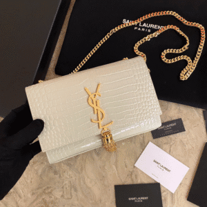 YSL Yves Saint Laurent Mini Crocodile Pattern Tassel Bag – White 94335 | Sandra Bags
