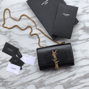 YSL Yves Saint Laurent Mini Crocodile Pattern Tassel Bag – Black 78242 | Sandra Bags