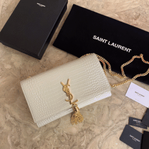 YSL Yves Saint Laurent Small Crocodile Pattern Tassel Bag - White 59807 | Sandra Bags