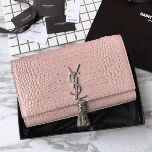 YSL Yves Saint Laurent Small Crocodile Pattern Tassel Bag - Pink 57059 | Sandra Bags
