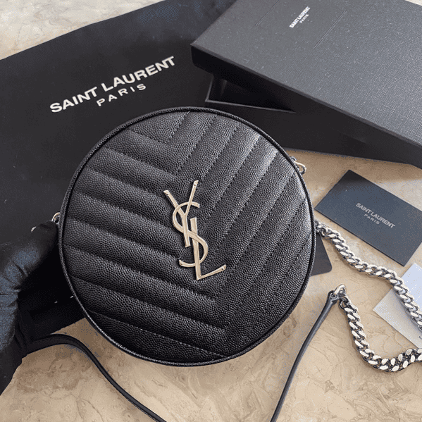 YSL Vinyle Cute Round Bag - Black 87406 | Sandra Bags