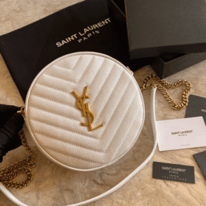 YSL Vinyle Cute Round Bag  - White 74180 | Sandra Bags