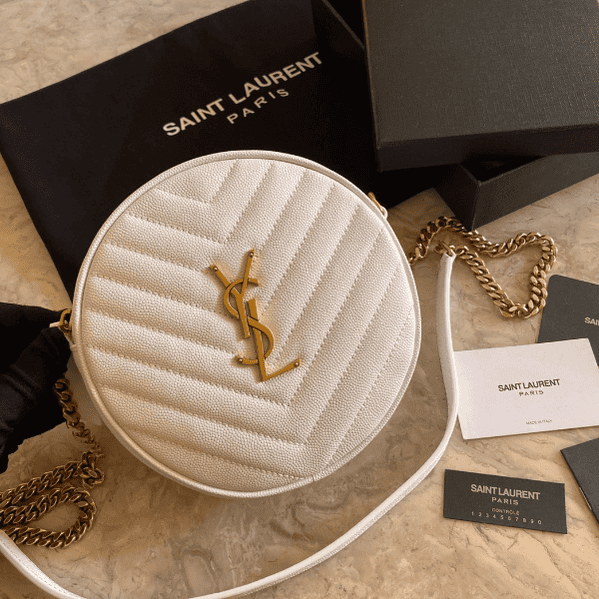 YSL Vinyle Cute Round Bag - White 74180 | Sandra Bags