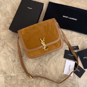 YSL SOLFElNO Suede and Denim Medium Size Handbag - Brown 13225 | Sandra Bags