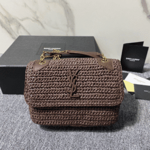 YSL NIKI Woven Bag - Dark Brown 28275 | Sandra Bags