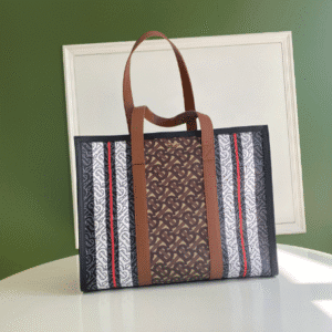 Burberry Monogram Stripe E Canvas Small Tote Bag 33414 | Sandra Bags