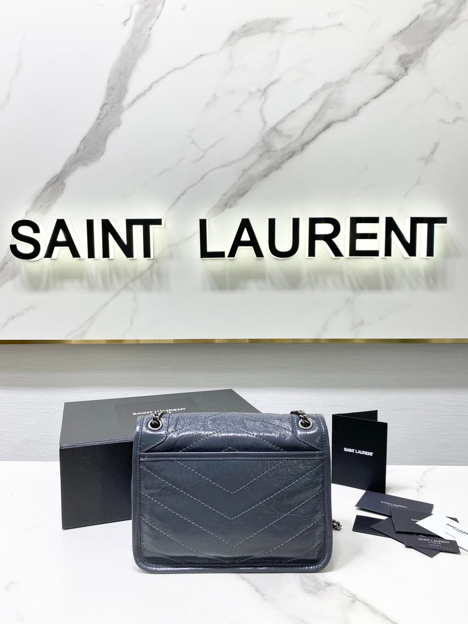YSL Saint Laurent's Niki's Small Handbag - Blue and Gray 22824 | Sandra Bags - Image 5