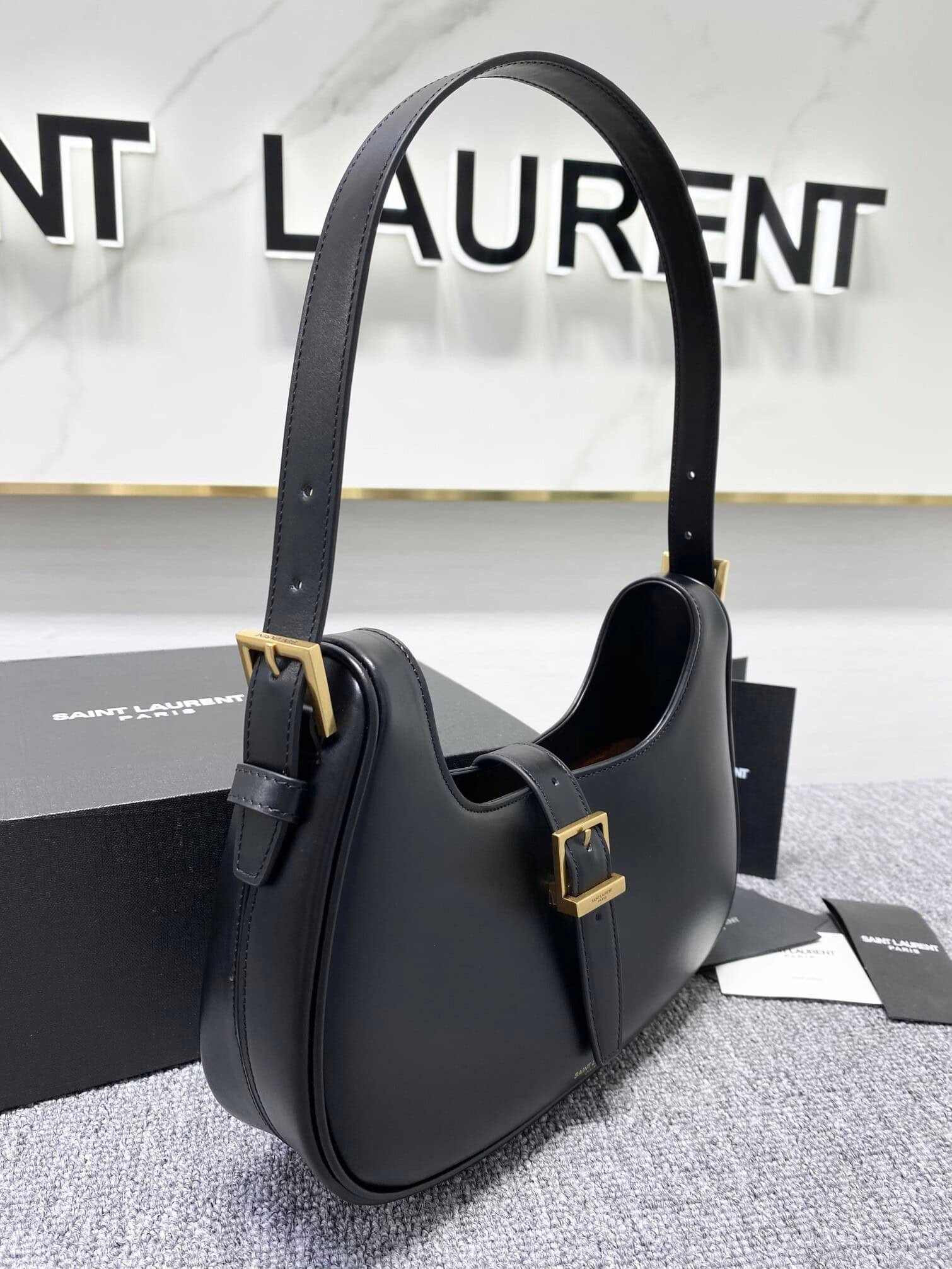 YSL Cowhide Texture Armpit Bag - Black 42418 | Sandra Bags - Image 3