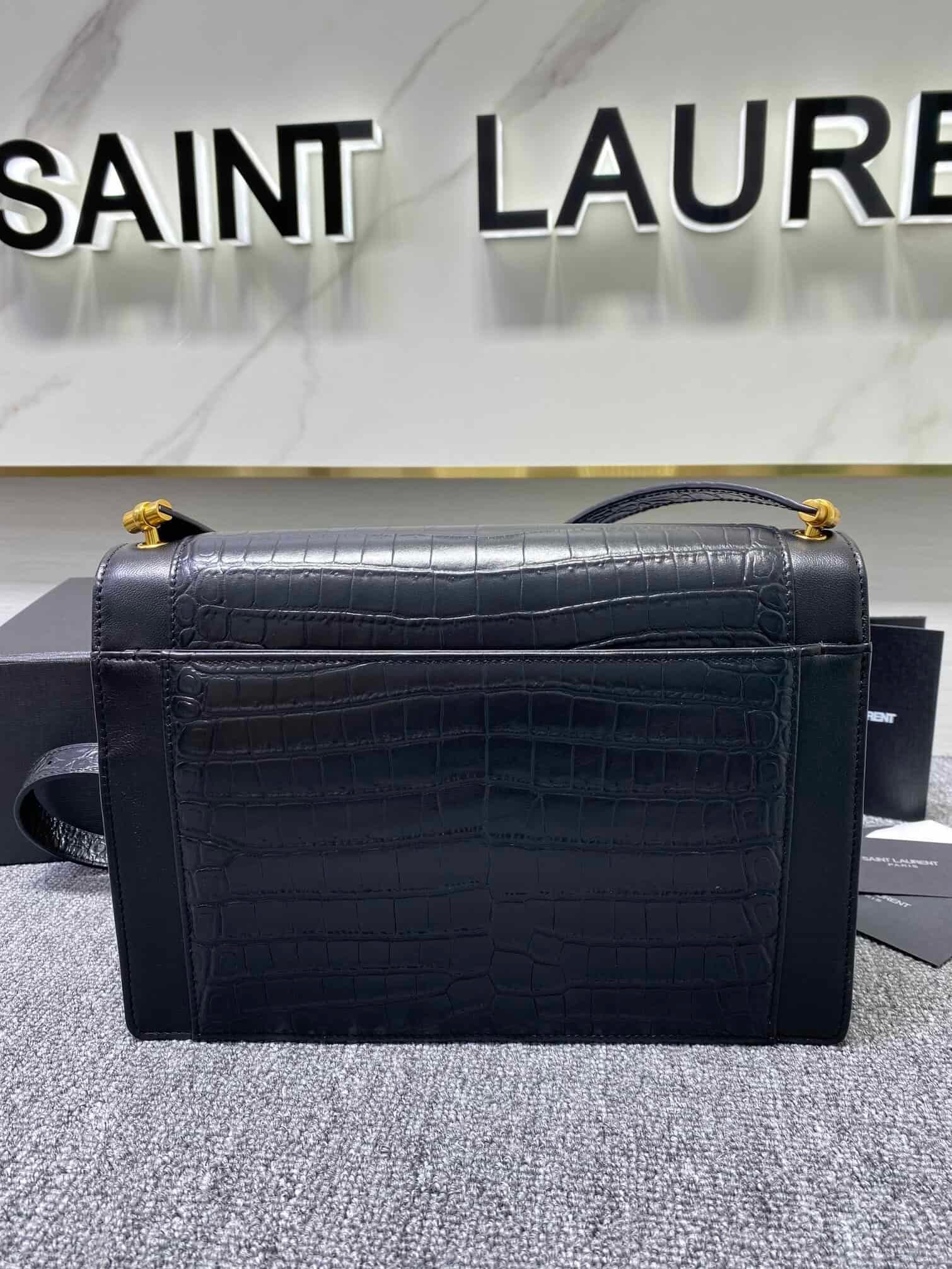 YSL Saint Laurent's Crocodile Pattern Shoulder Bag - Black 82714 | Sandra Bags - Image 5