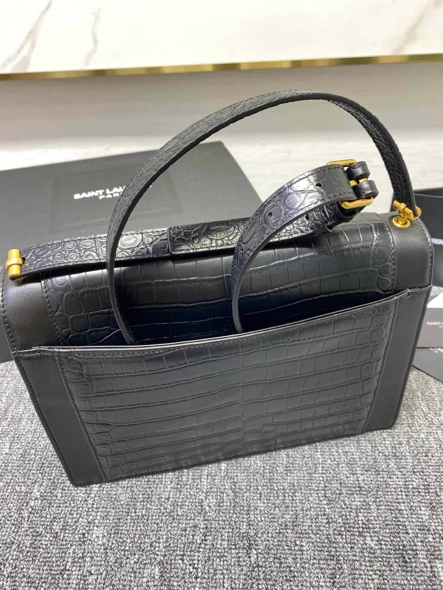 YSL Saint Laurent's Crocodile Pattern Shoulder Bag - Black 82714 | Sandra Bags - Image 3