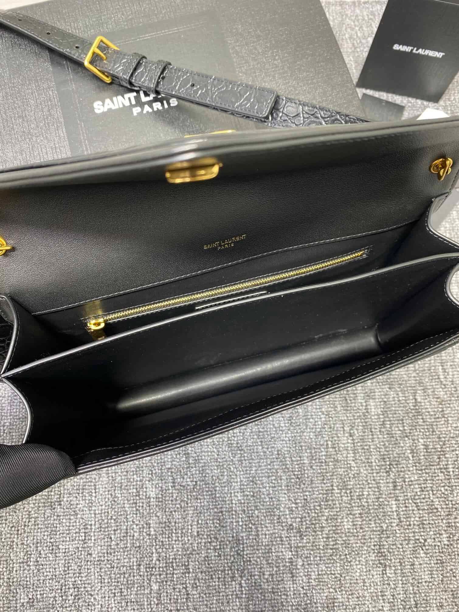 YSL Saint Laurent's Crocodile Pattern Shoulder Bag - Black 82714 | Sandra Bags - Image 2