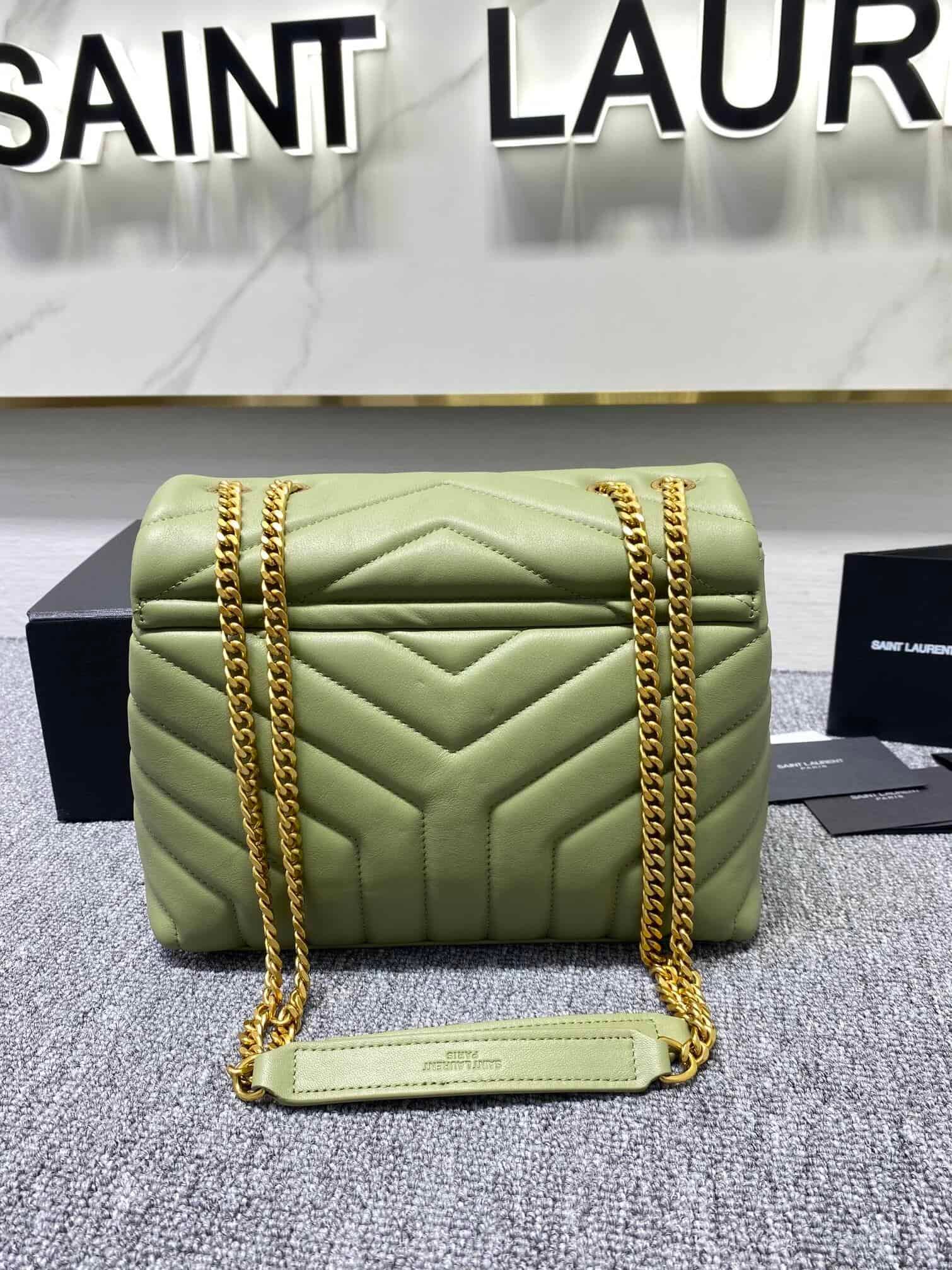 YSL LouLou Y-Shaped Satchel Medium Handbag - Light Green 71733 | Sandra Bags - Image 5