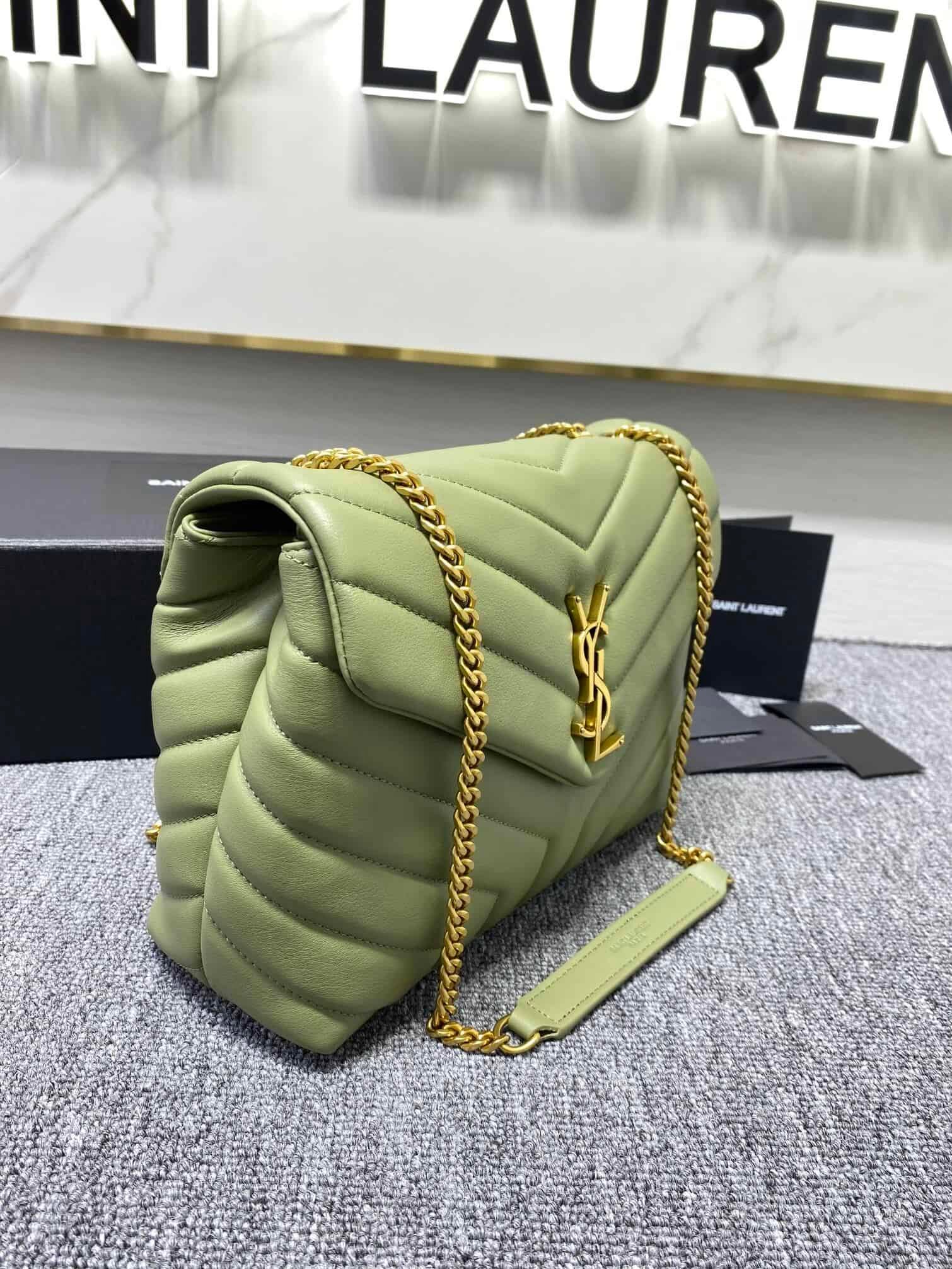 YSL LouLou Y-Shaped Satchel Medium Handbag - Light Green 71733 | Sandra Bags - Image 4