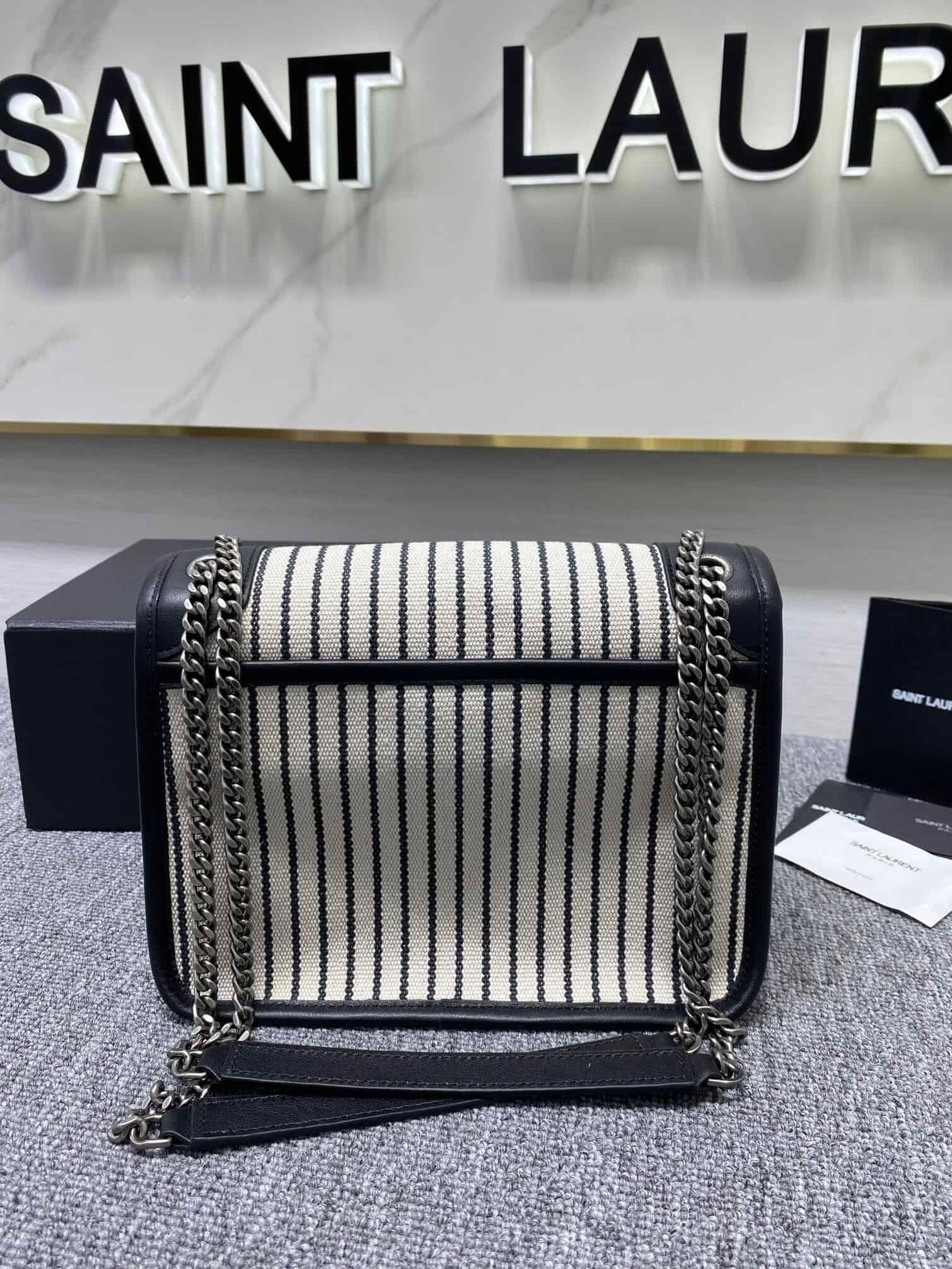 YSL Linen Stripes Medium Handbag 73394 | Sandra Bags - Image 5