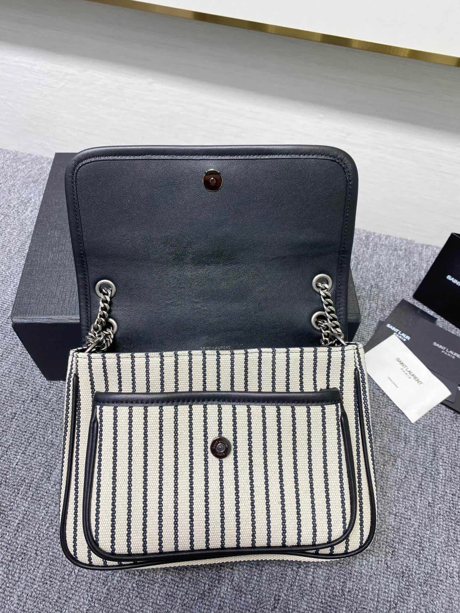 YSL Linen Stripes Medium Handbag 73394 | Sandra Bags - Image 3