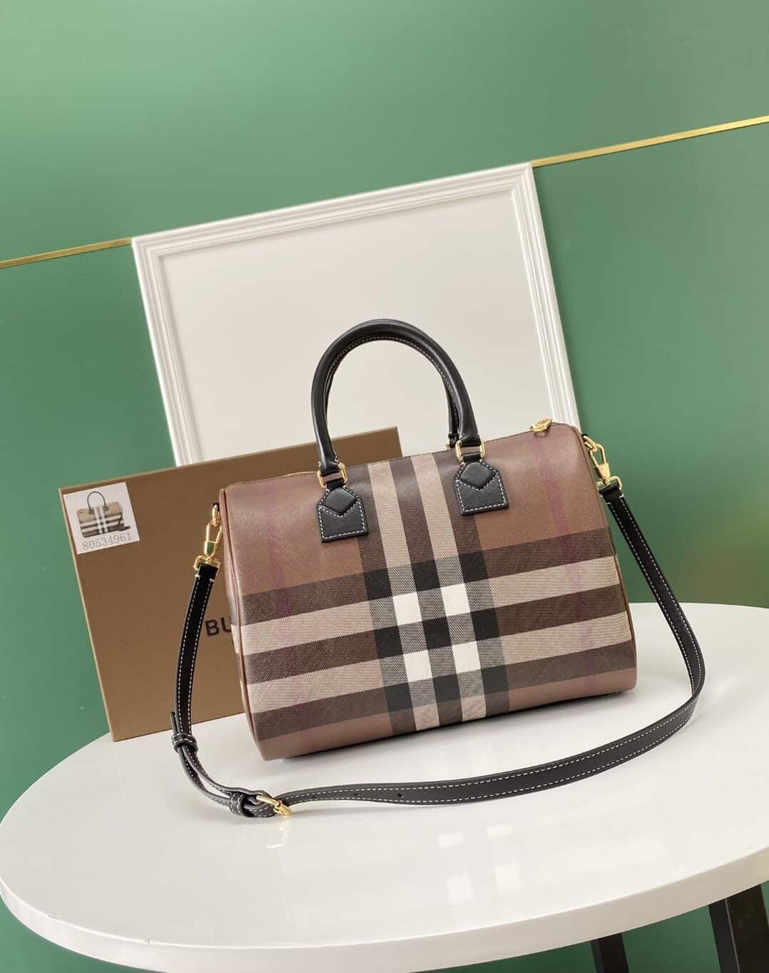 Burberry Birch Brown Plaid Bowling Bag 46284 | Sandra Bags - Image 5