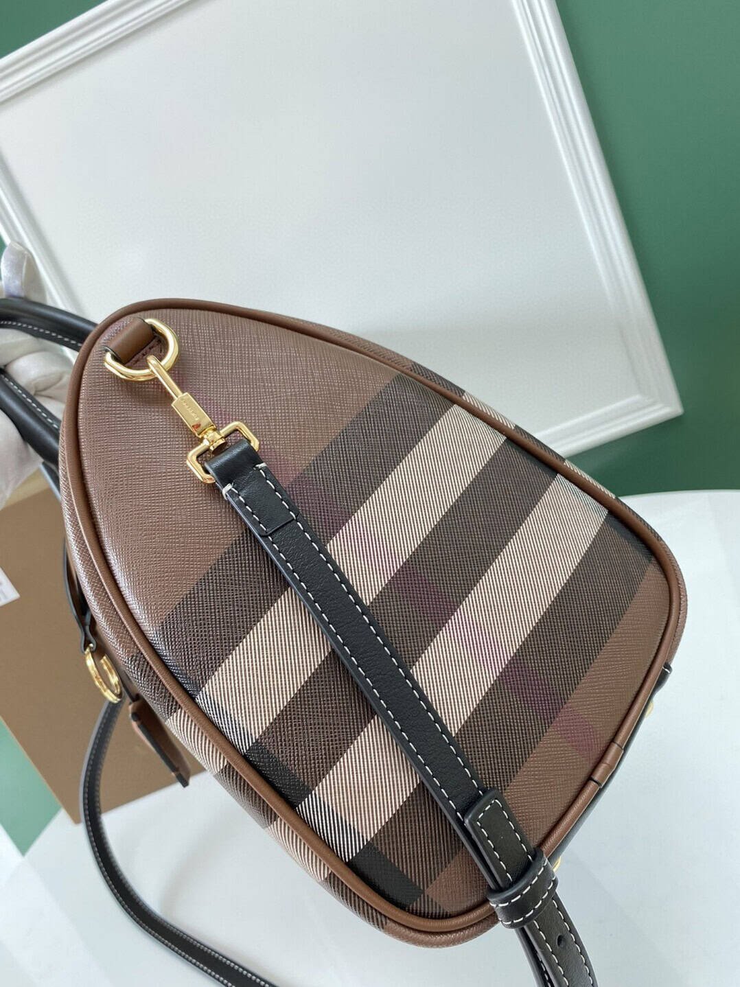Burberry Birch Brown Plaid Bowling Bag 46284 | Sandra Bags - Image 4