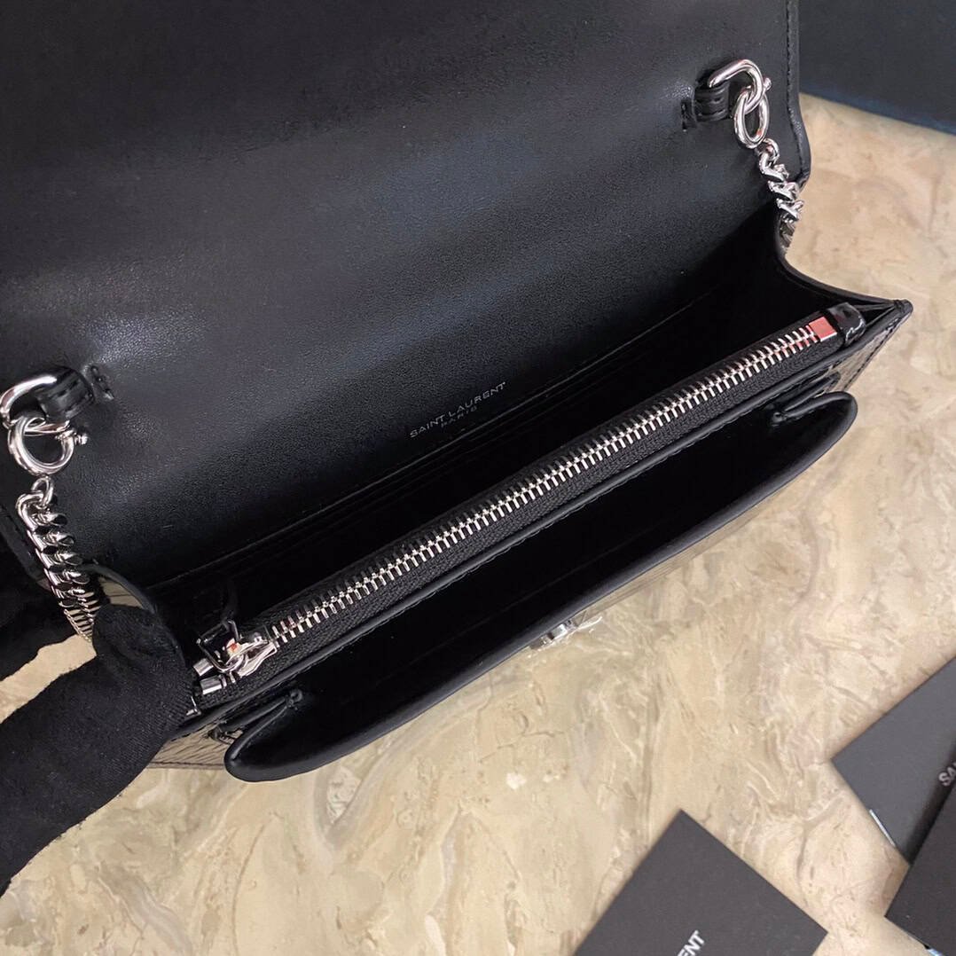 YSL Hot Small Crocodile Pattern Shoulder Bag - Black 77677 | Sandra Bags - Image 2