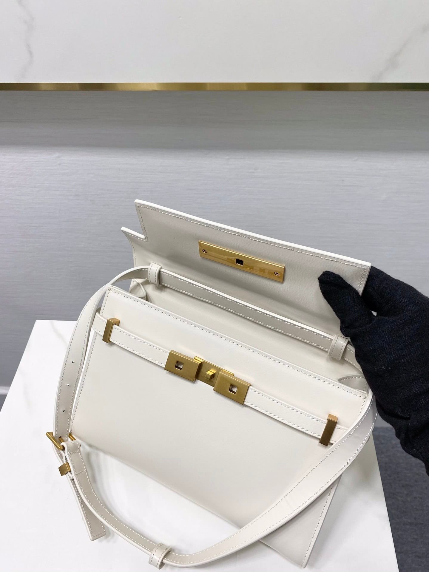 YSL Women Manhattan Baguette Box Small Leather Bag - White 12327 | Sandra Bags - Image 3