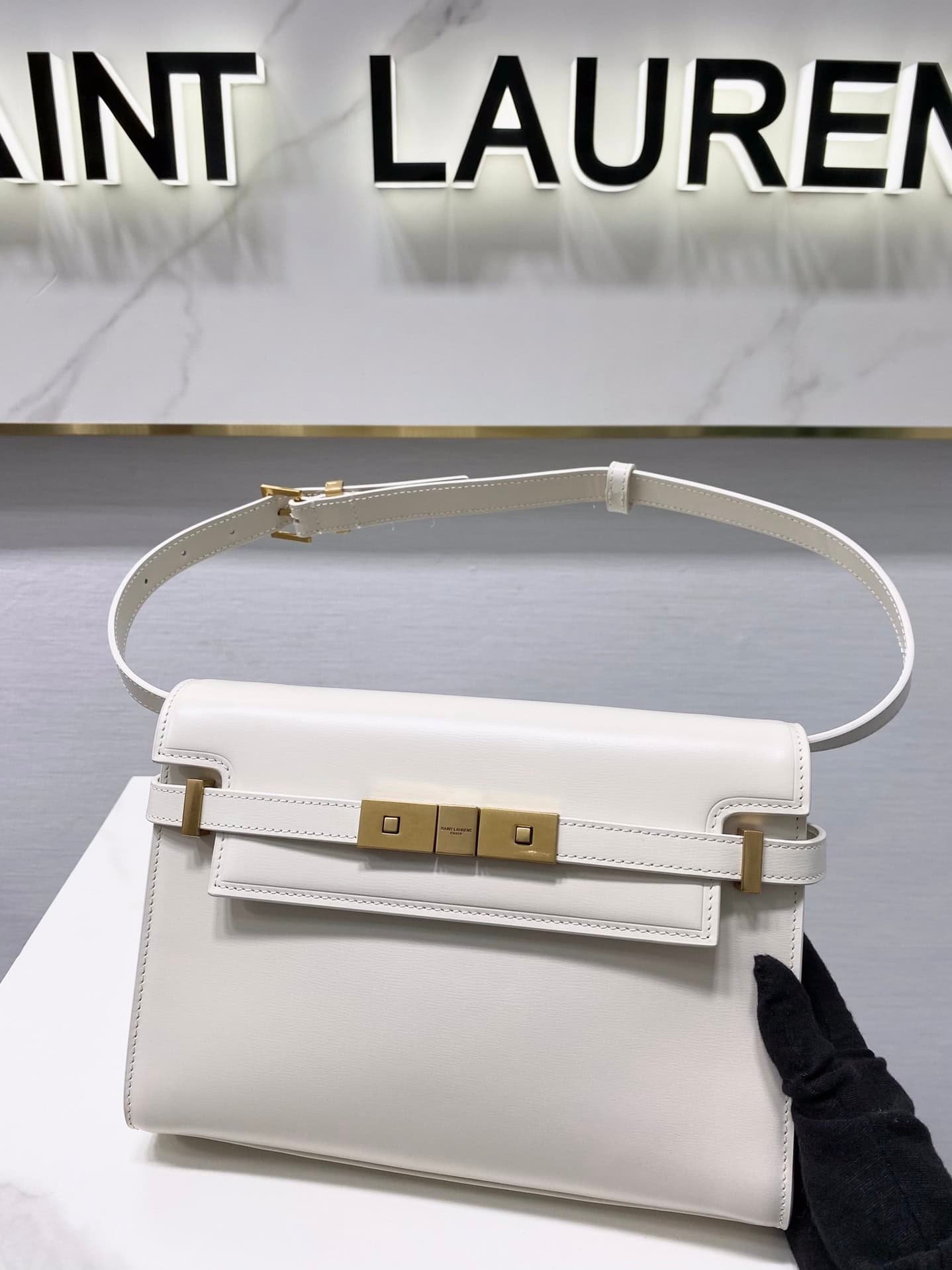 YSL Women Manhattan Baguette Box Small Leather Bag - White 12327 | Sandra Bags - Image 2