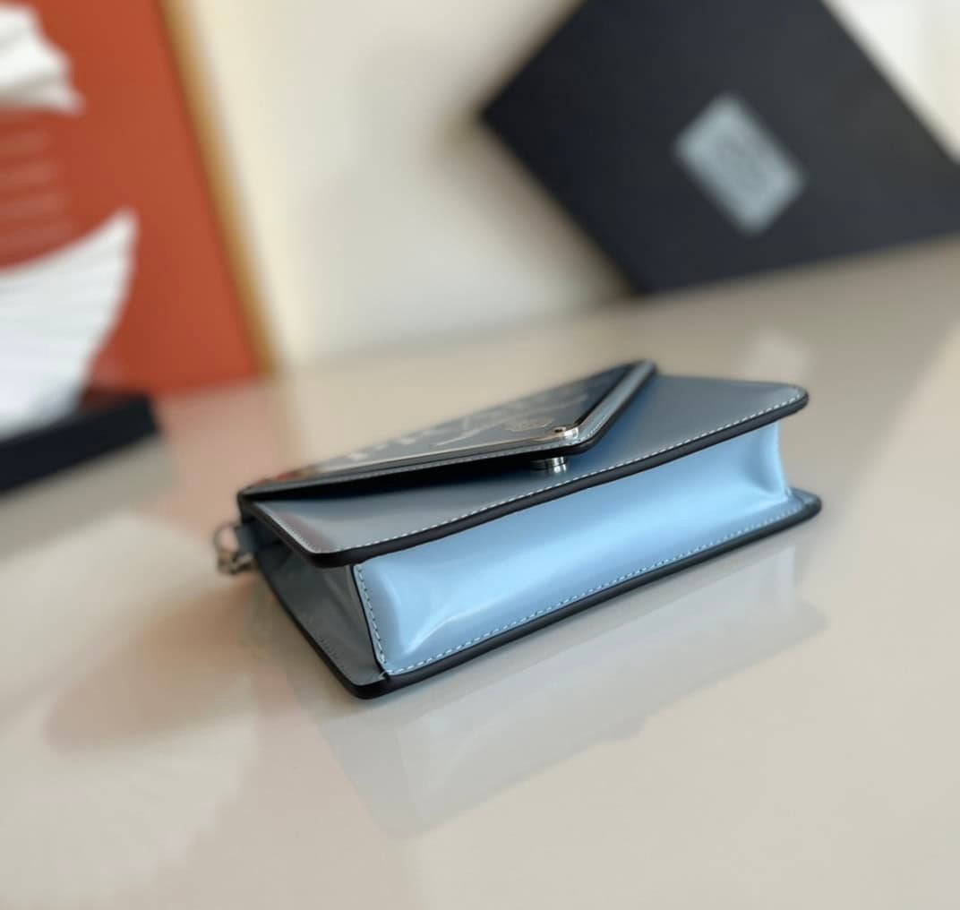 Prada Large Triangular Flip Cover Handbag - Blue 38264 | Sandra Bags - Image 4