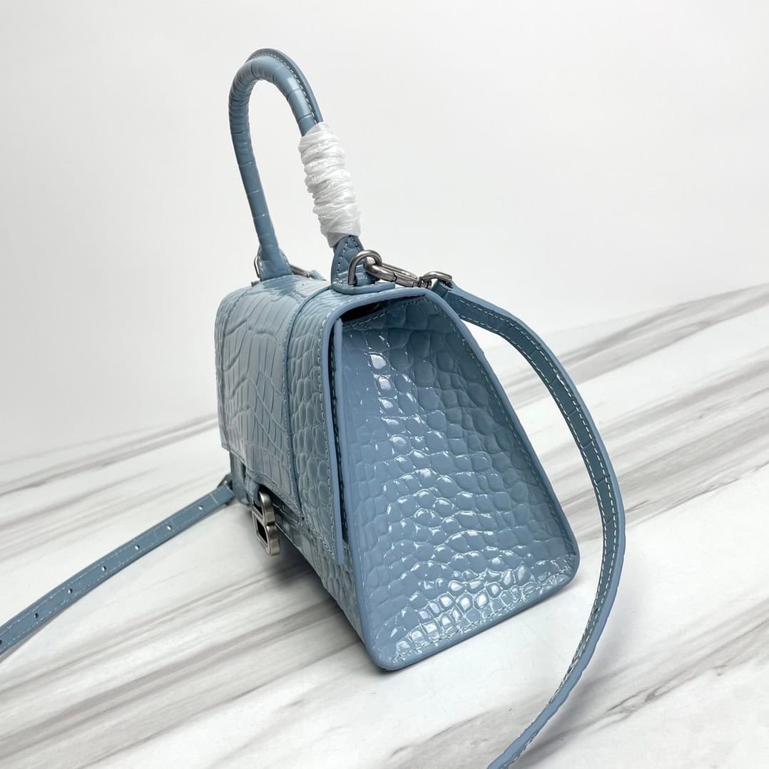 Balenciaga Hourglass Crocodile Sand bag (Silver Buckle) - Blue 77103 | Sandra Bags - Image 4