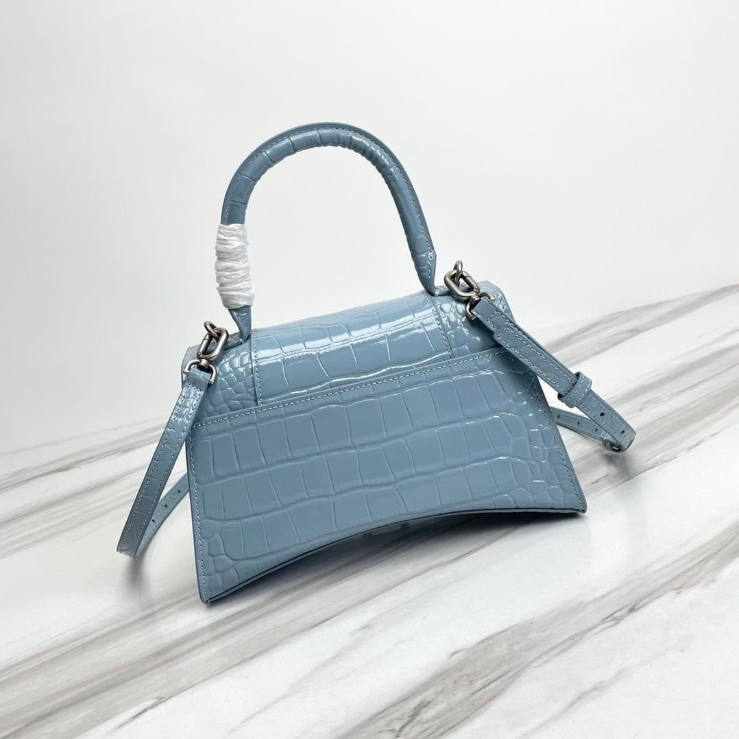 Balenciaga Hourglass Crocodile Sand bag (Silver Buckle) - Blue 77103 | Sandra Bags - Image 3
